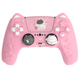 PlayVital Cherry Blossoms Kitten Silicone Cover for PS5 Controller, Anti-slip Grip Skin with Thumb Grip & Sticker, Soft Rubber Protector for PS5 Controller Accessories - Pink - PQHPFP001
