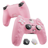 PlayVital Cherry Blossoms Kitten Silicone Cover for PS5 Controller, Anti-slip Grip Skin with Thumb Grip & Sticker, Soft Rubber Protector for PS5 Controller Accessories - Pink - PQHPFP001