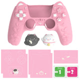 PlayVital Cherry Blossoms Kitten Silicone Cover for PS5 Controller, Anti-slip Grip Skin with Thumb Grip & Sticker, Soft Rubber Protector for PS5 Controller Accessories - Pink - PQHPFP001
