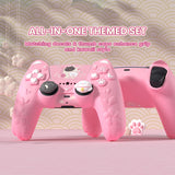 PlayVital Cherry Blossoms Kitten Silicone Cover for PS5 Controller, Anti-slip Grip Skin with Thumb Grip & Sticker, Soft Rubber Protector for PS5 Controller Accessories - Pink - PQHPFP001