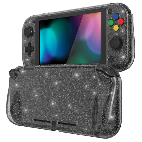 PlayVital Clear Glitter Silver Hard Protective Case for Nintendo Switch Lite, Glossy Ergonomic Hard Grip Cover - Shock-absorbent Anti-Scratch Shell Case with Screen Protector & Thumb Grips & Button Caps - LGKNLM002