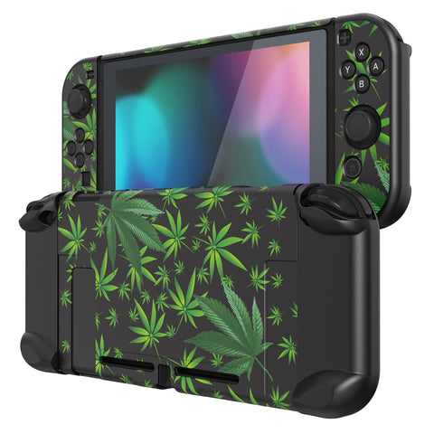 eXtremeRate PlayVital Classic Green Weeds Back Cover for NS Switch Console, NS Joycon Handheld Controller Separable Protector Hard Shell, Dockable Protective Case with Colorful ABXY Direction Button Caps - NTT123