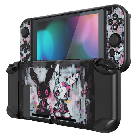 eXtremeRate PlayVital Lovely Punky Bunny Back Cover for Nintendo Switch, NS Joycon Handheld Controller Protector Hard Shell, Dockable Protective Case with Colorful ABXY Direction Button Caps - NTT124