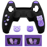 PlayVital Cute Bear Controller Silicone Case for ps5, Kawaii Controller Cover Compatible with Charging Station, Gamepad Skin Protector for ps5 with Touch Pad Sticker & Thumb Grips - Black & Purple - UYBPFP005