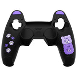 PlayVital Cute Bear Controller Silicone Case for ps5, Kawaii Controller Cover Compatible with Charging Station, Gamepad Skin Protector for ps5 with Touch Pad Sticker & Thumb Grips - Black & Purple - UYBPFP005