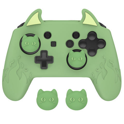 PlayVital Cute Demon Silicone Grip Cover for Nintendo Switch Pro Controller, Anti-Slip Protective Skin with Joystick Caps and Stickers Compatible with Nintendo Switch Pro - Matcha Green - AMDNPP002