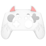 PlayVital Cute Demon Silicone Grip Cover for Nintendo Switch Pro Controller, Anti-Slip Protective Skin with Joystick Caps and Stickers Compatible with Nintendo Switch Pro - White - AMDNPP003