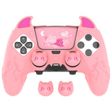 PlayVital Cute Demon Silicone Case for ps5 Edge Controller, Kawaii Controller Cover Skin Gamepad Protector for ps5 Edge Accessories with Touch Pad Sticker & Thumb Grip Caps - Pink - MWKEGP003