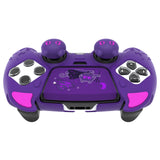 PlayVital Cute Demon Silicone Case for ps5 Edge Controller, Kawaii Controller Cover Skin Gamepad Protector for ps5 Edge Accessories with Touch Pad Sticker & Thumb Grip Caps - Purple - MWKEGP002