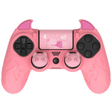 PlayVital Cute Demon Controller Skin for PS4 with Thumb Grips & Stickers, Kawaii Anti-Slip Silicone Controller Cover Grip Protector for PS4 Slim/Pro Controller - Pink - BRJP4P003