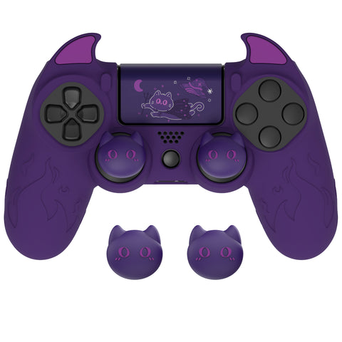 PlayVital Cute Demon Controller Skin for PS4 with Thumb Grips & Stickers, Kawaii Anti-Slip Silicone Controller Cover Grip Protector for PS4 Slim/Pro Controller - Purple - BRJP4P002