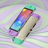 PlayVital Cute Solid-color Dockable Hard Protective Case for Nintendo Switch 2, Anti-scratch & Shockproof Cover Skin for Switch 2 with Thumb Grip & Sticker & Button Caps - Soft Violet & Mint Green - MURNTM006