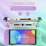 PlayVital Cute Solid-color Dockable Hard Protective Case for Nintendo Switch 2, Anti-scratch & Shockproof Cover Skin for Switch 2 with Thumb Grip & Sticker & Button Caps - Soft Violet & Mint Green - MURNTM006