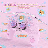 PlayVital Cute Spring Lesser Panda Silicone Cover for PS5 Controller with Joystick Cap and Sticker, Anti-Grip Shockproof Skin, Compatible with Charging Station - Cotton Candy Pink - YSSPFP004