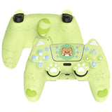 PlayVital Cute Spring Lesser Panda Silicone Cover for PS5 Controller with Joystick Cap and Sticker, Anti-Grip Shockproof Skin, Compatible with Charging Station - Eustoma Green - YSSPFP003