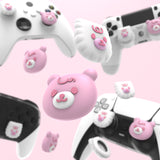 PlayVital Cute Thumb Grip Caps for PS5/4 Controller, Silicone Analog Stick Caps Cover for Xbox Series X/S, Thumbstick Caps for Switch Pro Controller - Cute Bear White & Pink - PJM3046