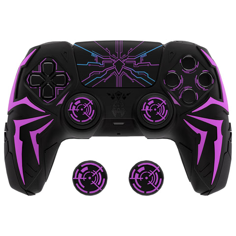 PlayVital Cyber Spider Design for ps5 Controller Silicone Case with 2 Thumb Grips and 6 Sticker, Slip-resistant Shockproof Controller Cover Skin, Fits for Charging Dock - Black & Purple - KBBPFP001