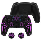 PlayVital Cyber Spider Design for ps5 Controller Silicone Case with 2 Thumb Grips and 6 Sticker, Slip-resistant Shockproof Controller Cover Skin, Fits for Charging Dock - Black & Purple - KBBPFP001