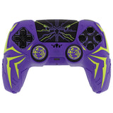 PlayVital Cyber Spider Design for ps5 Controller Silicone Case with 2 Thumb Grips and 6 Sticker, Slip-resistant Shockproof Controller Cover Skin, Fits for Charging Dock - Purple & Green - KBBPFP004