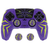 PlayVital Cyber Spider Design for ps5 Controller Silicone Case with 2 Thumb Grips and 6 Sticker, Slip-resistant Shockproof Controller Cover Skin, Fits for Charging Dock - Purple & Green - KBBPFP004