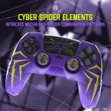 PlayVital Cyber Spider Design for ps5 Controller Silicone Case with 2 Thumb Grips and 6 Sticker, Slip-resistant Shockproof Controller Cover Skin, Fits for Charging Dock - Purple & Green - KBBPFP004