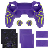 PlayVital Cyber Spider Design for ps5 Controller Silicone Case with 2 Thumb Grips and 6 Sticker, Slip-resistant Shockproof Controller Cover Skin, Fits for Charging Dock - Purple & Green - KBBPFP004