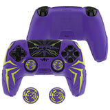 PlayVital Cyber Spider Design for ps5 Controller Silicone Case with 2 Thumb Grips and 6 Sticker, Slip-resistant Shockproof Controller Cover Skin, Fits for Charging Dock - Purple & Green - KBBPFP004