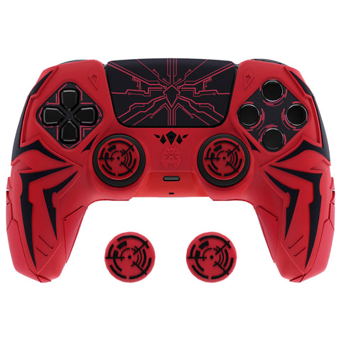 PlayVital Cyber Spider Design for ps5 Controller Silicone Case with 2 Thumb Grips and 6 Sticker, Slip-resistant Shockproof Controller Cover Skin, Fits for Charging Dock - Red & Black - KBBPFP003