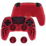 PlayVital Cyber Spider Design for ps5 Controller Silicone Case with 2 Thumb Grips and 6 Sticker, Slip-resistant Shockproof Controller Cover Skin, Fits for Charging Dock - Red & Black - KBBPFP003