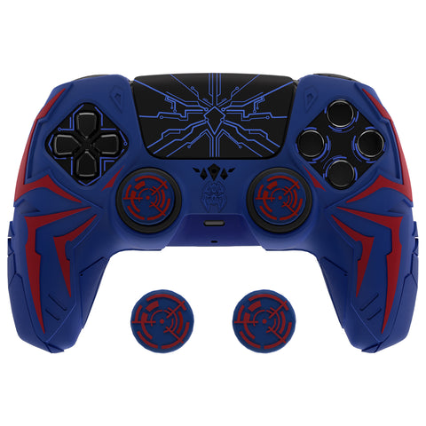 PlayVital Cyber Spider Design for ps5 Controller Silicone Case with 2 Thumb Grips and 6 Sticker, Slip-resistant Shockproof Controller Cover Skin, Fits for Charging Dock - Red & Blue - KBBPFP005