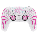 PlayVital Cyber Spider Design for ps5 Controller Silicone Case with 2 Thumb Grips and 6 Sticker, Slip-resistant Shockproof Controller Cover Skin, Fits for Charging Dock - White & Pink - KBBPFP002