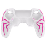 PlayVital Cyber Spider Design for ps5 Controller Silicone Case with 2 Thumb Grips and 6 Sticker, Slip-resistant Shockproof Controller Cover Skin, Fits for Charging Dock - White & Pink - KBBPFP002