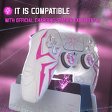 PlayVital Cyber Spider Design for ps5 Controller Silicone Case with 2 Thumb Grips and 6 Sticker, Slip-resistant Shockproof Controller Cover Skin, Fits for Charging Dock - White & Pink - KBBPFP002