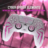 PlayVital Cyber Spider Design for ps5 Controller Silicone Case with 2 Thumb Grips and 6 Sticker, Slip-resistant Shockproof Controller Cover Skin, Fits for Charging Dock - White & Pink - KBBPFP002