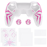 PlayVital Cyber Spider Design for ps5 Controller Silicone Case with 2 Thumb Grips and 6 Sticker, Slip-resistant Shockproof Controller Cover Skin, Fits for Charging Dock - White & Pink - KBBPFP002