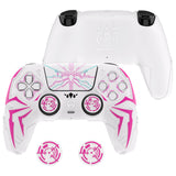 PlayVital Cyber Spider Design for ps5 Controller Silicone Case with 2 Thumb Grips and 6 Sticker, Slip-resistant Shockproof Controller Cover Skin, Fits for Charging Dock - White & Pink - KBBPFP002