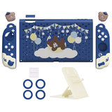 PlayVital Good Night Bear Dockable Protective Case for Nintendo Switch 2 - Detachable Silicone Joycon Grips & Shockproof Back Cover with Cute Bear Thumbs Caps - Midnight Blue - WNXNTM001