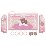 PlayVital Good Night Bear Dockable Protective Case for Nintendo Switch 2 - Detachable Silicone Joycon Grips & Shockproof Back Cover with Cute Bear Thumbs Caps - Pink - WNXNTM003