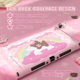 PlayVital Good Night Bear Dockable Protective Case for Nintendo Switch 2 - Detachable Silicone Joycon Grips & Shockproof Back Cover with Cute Bear Thumbs Caps - Pink - WNXNTM003