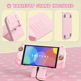 PlayVital Good Night Bear Dockable Protective Case for Nintendo Switch 2 - Detachable Silicone Joycon Grips & Shockproof Back Cover with Cute Bear Thumbs Caps - Pink - WNXNTM003