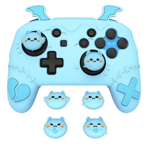 PlayVital Gothic Imp Series Cute Silicone Case for Nintendo Switch Pro Controller with 4 Thumb Grip & 2 Sticker, Non-Slip Anti-Scratch Protective Silicone Skin Cover - Aqua Blue - PVLNPP003