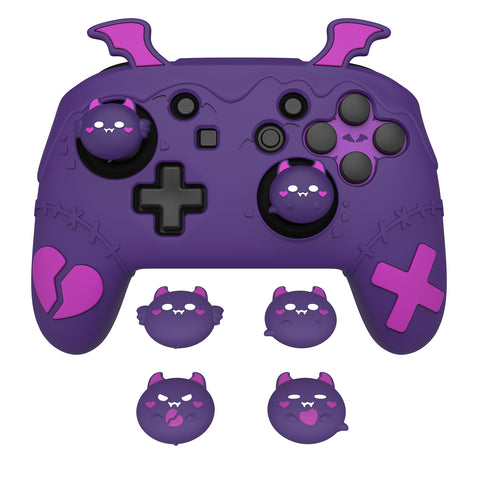 PlayVital Gothic Imp Series Cute Silicone Case for Nintendo Switch Pro Controller with 4 Thumb Grip & 2 Sticker, Non-Slip Anti-Scratch Protective Silicone Skin Cover - Purple - PVLNPP002