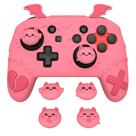 PlayVital Gothic Imp Series Cute Silicone Case for Nintendo Switch Pro Controller with 4 Thumb Grip & 2 Sticker, Non-Slip Anti-Scratch Protective Silicone Skin Cover - Peach Pink- PVLNPP004