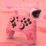 PlayVital Gothic Imp Series Cute Silicone Case for Nintendo Switch Pro Controller with 4 Thumb Grip & 2 Sticker, Non-Slip Anti-Scratch Protective Silicone Skin Cover - Peach Pink- PVLNPP004