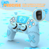 PlayVital Gothic Imp Series Cute Silicone Case for ps5 Controller with 4 Thumb Grips and 6 Stickers, Anti-Slip Silicone Skin Cover, Compatible with ps5 Charging Station - Aqua Blue - GTKPFP003