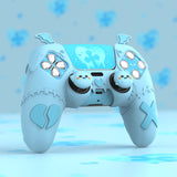 PlayVital Gothic Imp Series Cute Silicone Case for ps5 Controller with 4 Thumb Grips and 6 Stickers, Anti-Slip Silicone Skin Cover, Compatible with ps5 Charging Station - Aqua Blue - GTKPFP003