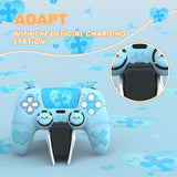 PlayVital Gothic Imp Series Cute Silicone Case for ps5 Controller with 4 Thumb Grips and 6 Stickers, Anti-Slip Silicone Skin Cover, Compatible with ps5 Charging Station - Aqua Blue - GTKPFP003