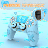 PlayVital Gothic Imp Series Cute Silicone Case for ps5 Controller with 4 Thumb Grips and 6 Stickers, Anti-Slip Silicone Skin Cover, Compatible with ps5 Charging Station - Aqua Blue - GTKPFP003