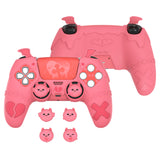 PlayVital Gothic Imp Series Cute Silicone Case for ps5 Controller with 4 Thumb Grips and 6 Stickers, Anti-Slip Silicone Skin Cover, Compatible with ps5 Charging Station - Peach Pink - GTKPFP004