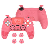 PlayVital Gothic Imp Series Cute Silicone Case for ps5 Controller with 4 Thumb Grips and 6 Stickers, Anti-Slip Silicone Skin Cover, Compatible with ps5 Charging Station - Peach Pink - GTKPFP004